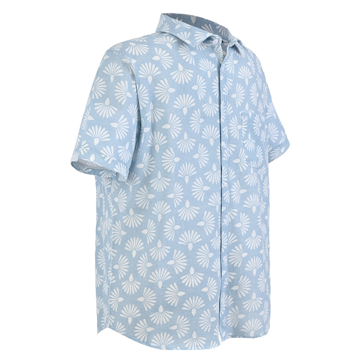 Camisa manga corta azul cielo con flores blancas