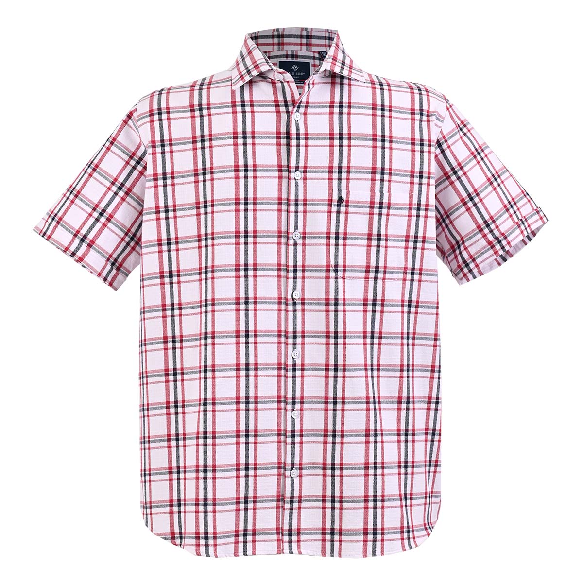 Camisa manga corta blanca con rayas rojas y azul