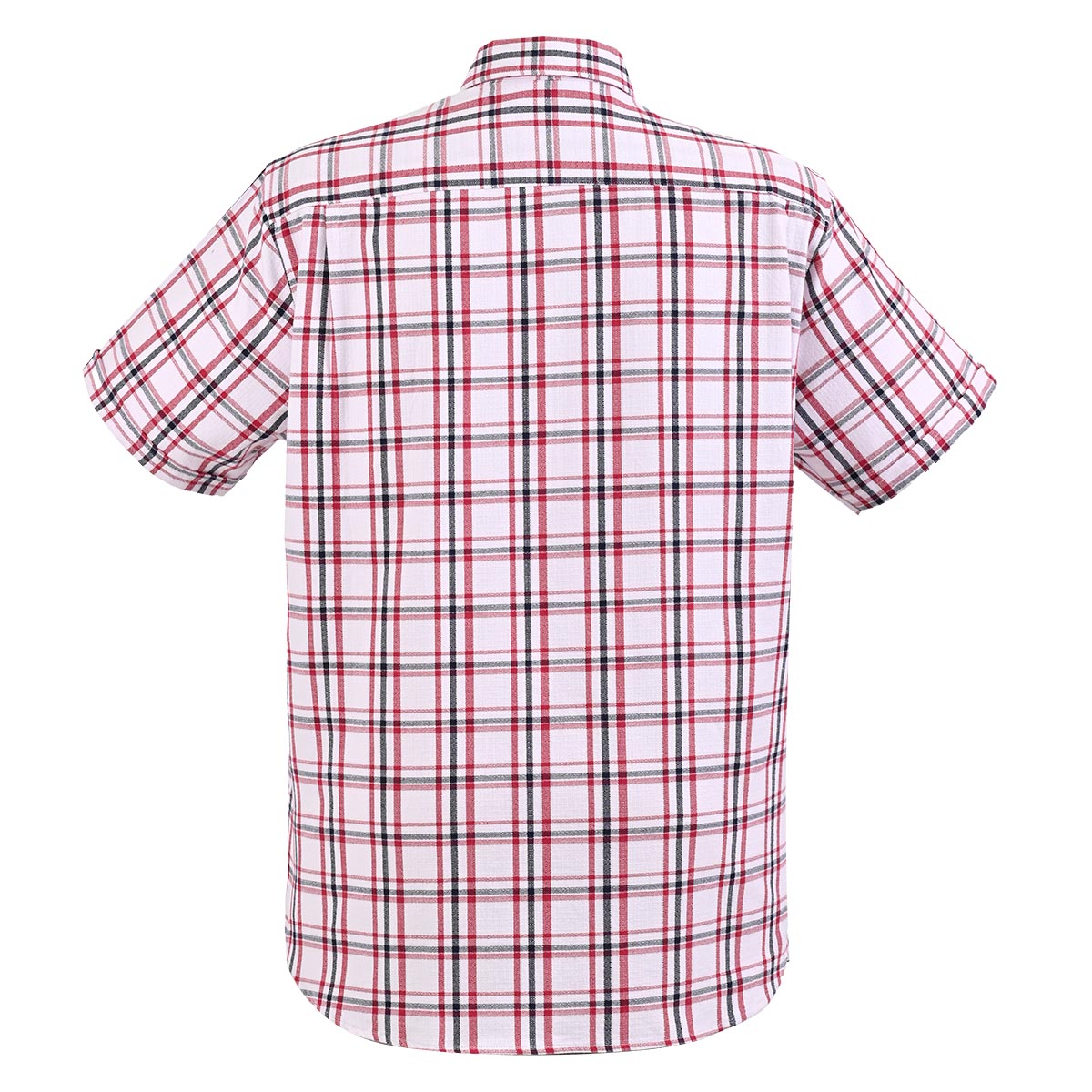 Camisa manga corta blanca con rayas rojas y azul