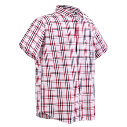 Camisa manga corta blanca con rayas rojas y azul