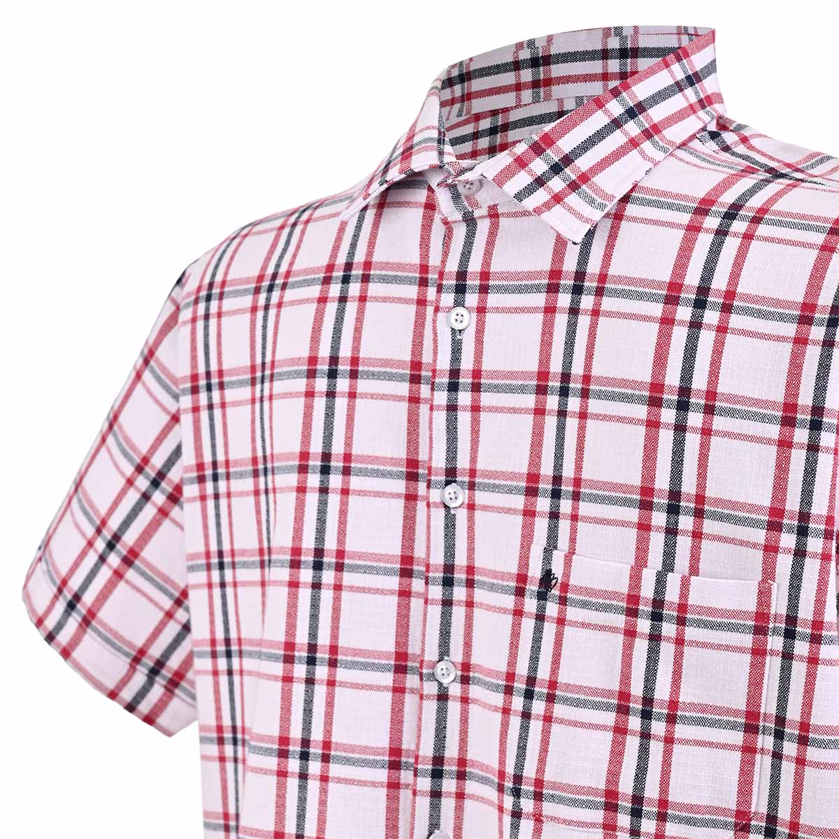 Camisa manga corta blanca con rayas rojas y azul