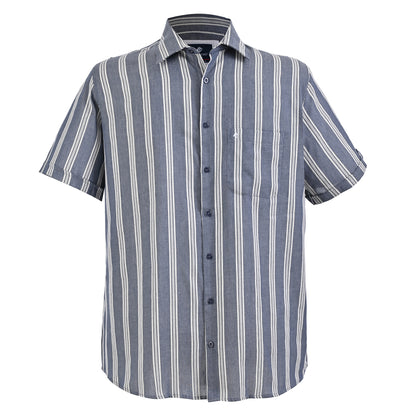 Camisa manga corta azul marino con rayas blancas