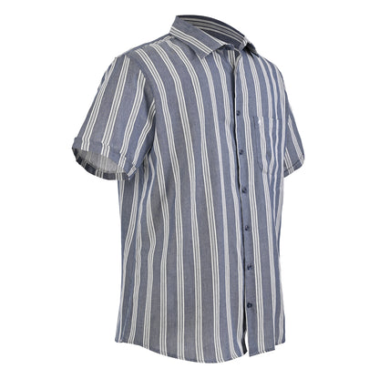 Camisa manga corta azul marino con rayas blancas