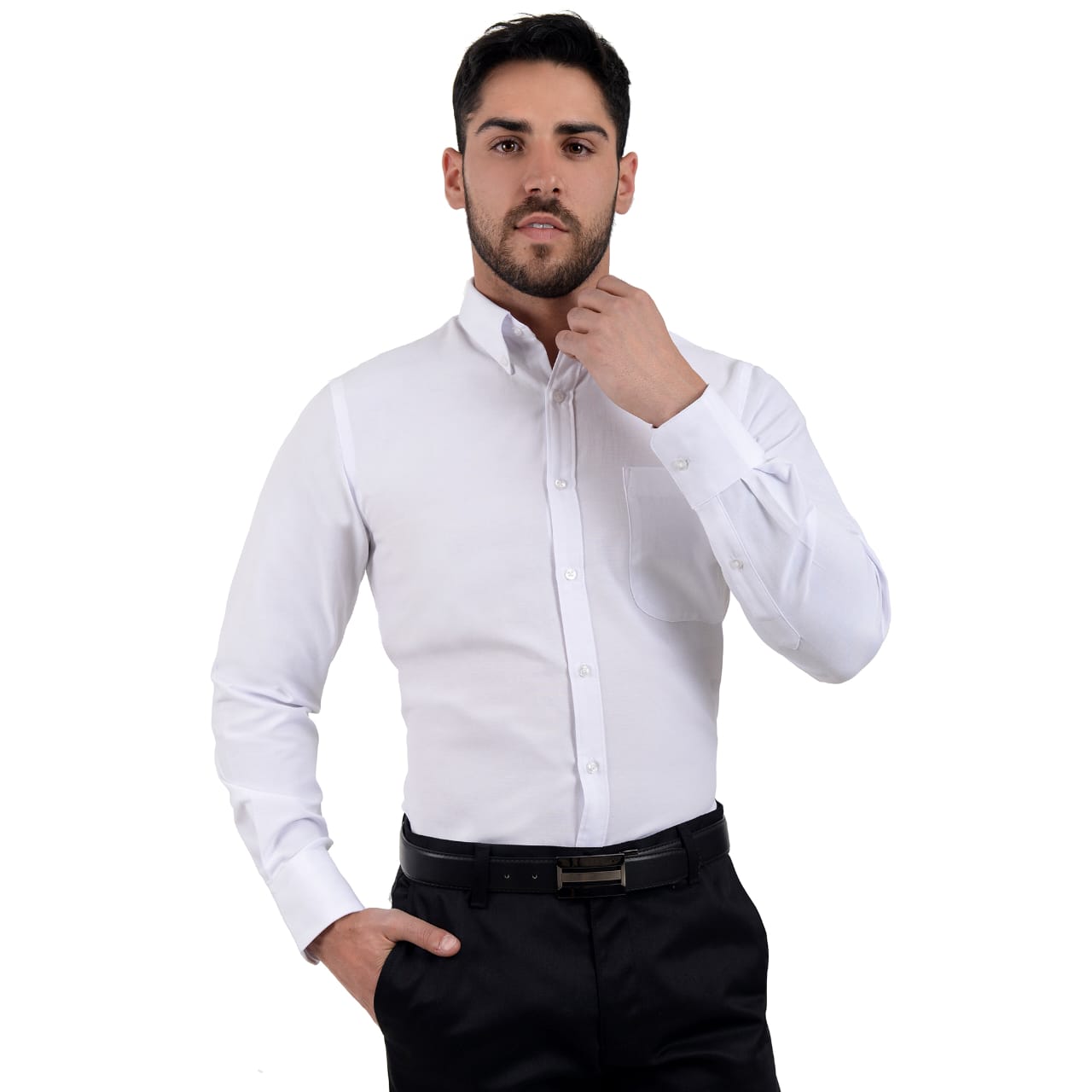 Hombre Camisa Blanco Camisa Casual Manga Larga Blanco Con Botón Down