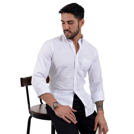 Camisa Casual Manga Larga Blanco Con Botón Down