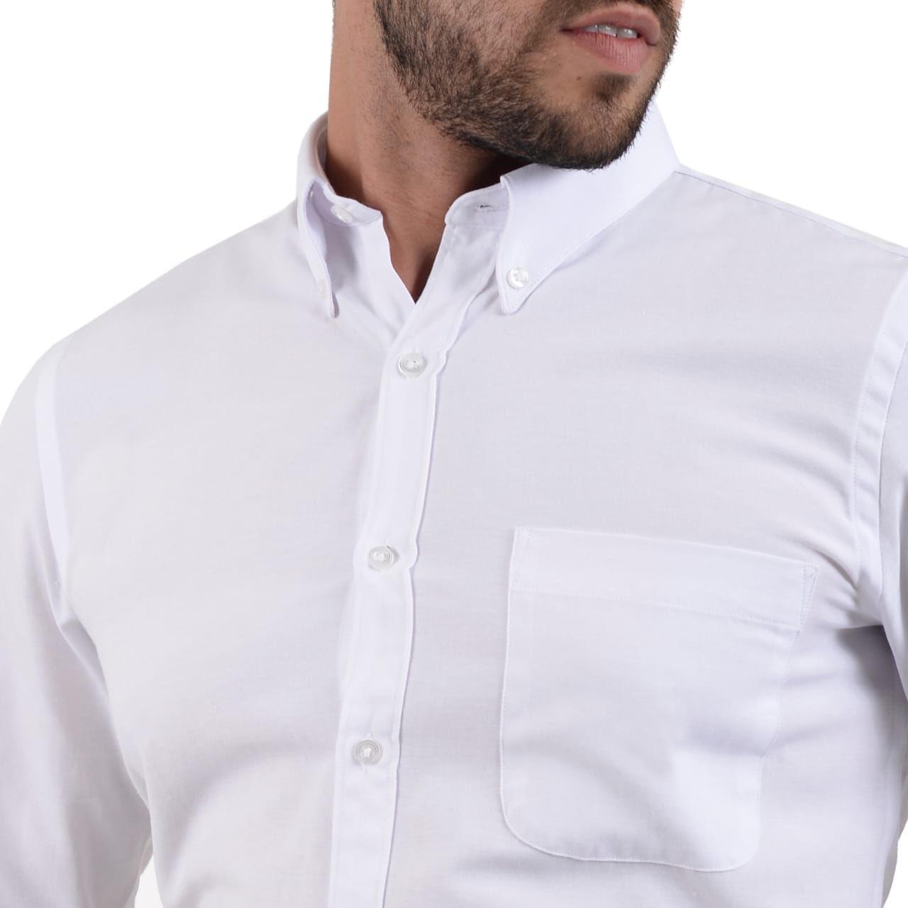 Camisa Casual Manga Larga Blanco Con Botón Down