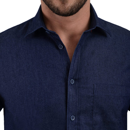 Camisa Casual Hombre Manga Larga Tipo Denim Azul Marino