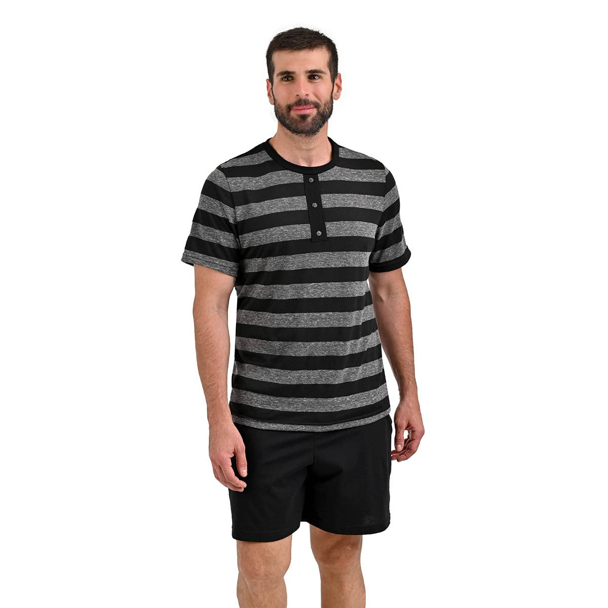 Pijama manga corta gris con negro short negro