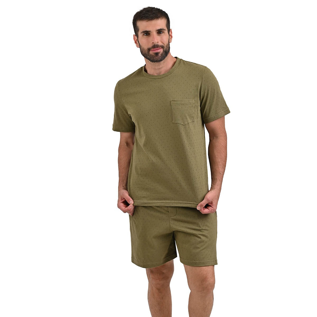 Pijama verde militar manga corta y shorts