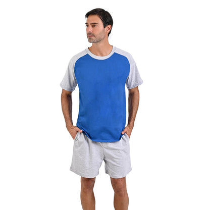 Pijama manga corta azul con gris y shorts gris