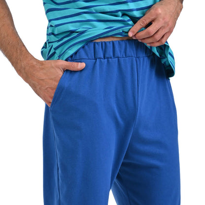 Pijama manga corta verde aqua con azul y pantalon azul
