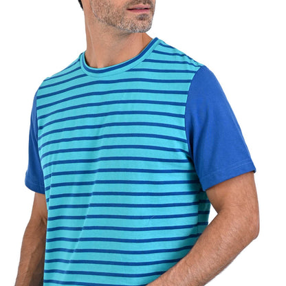 Pijama manga corta verde aqua con azul y pantalon azul