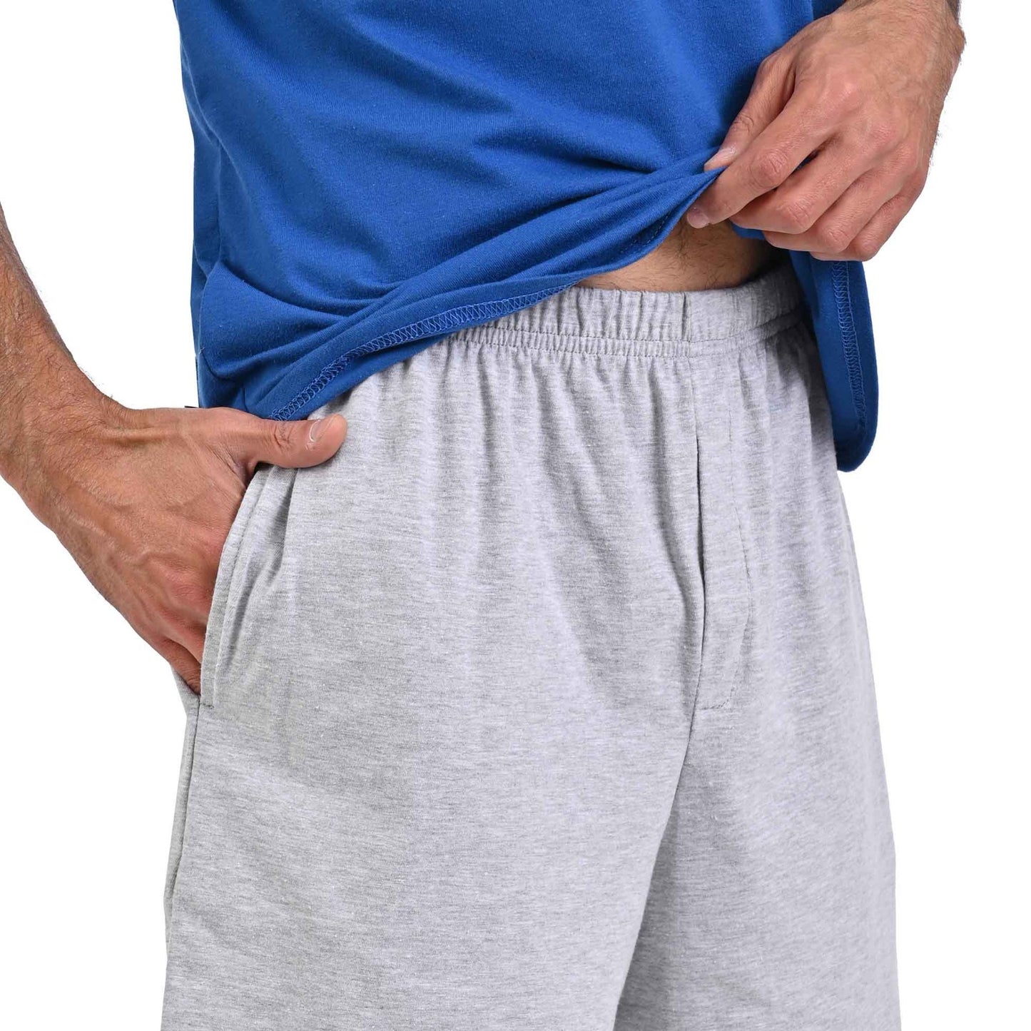 Pijama manga corta azul con gris y shorts gris