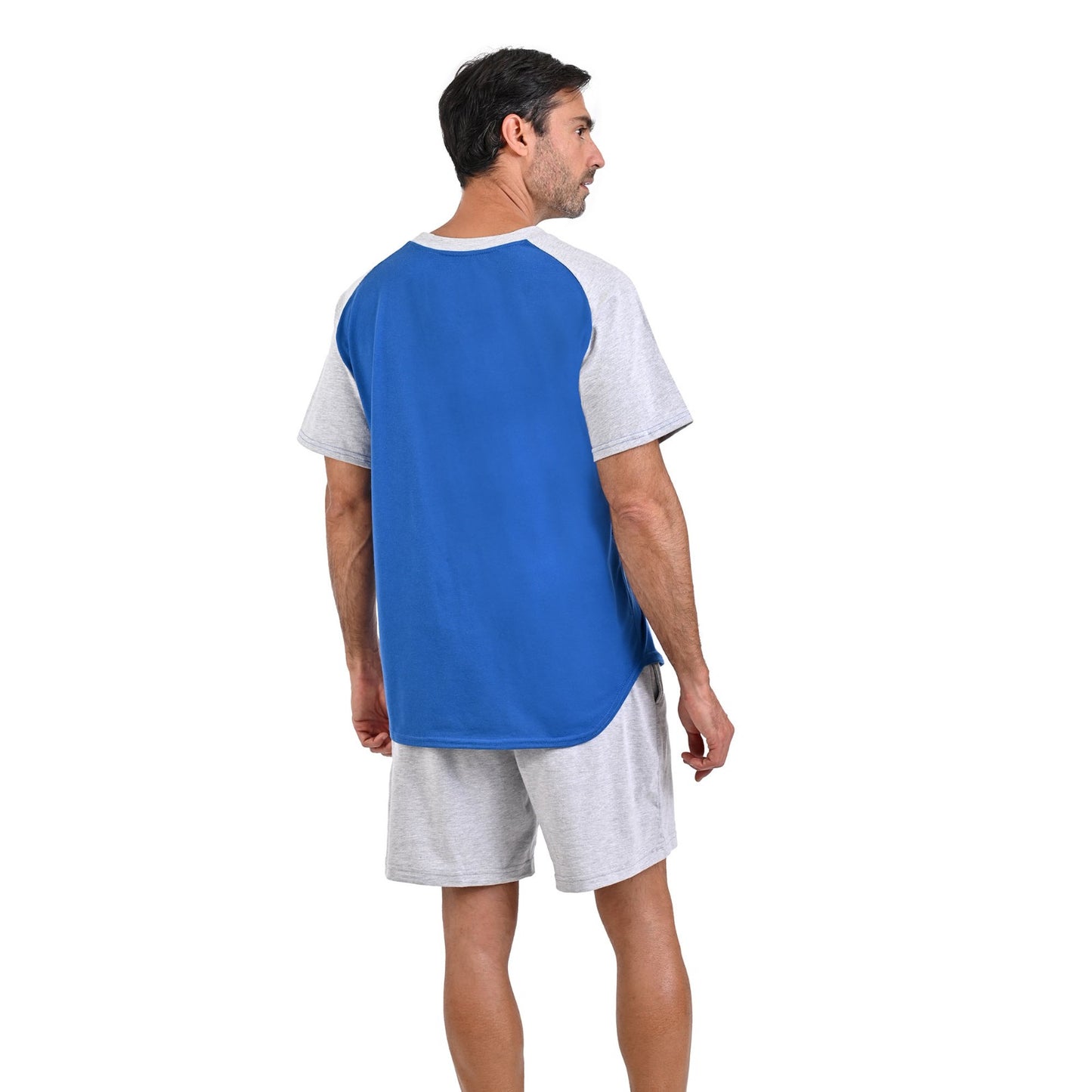 Pijama manga corta azul con gris y shorts gris