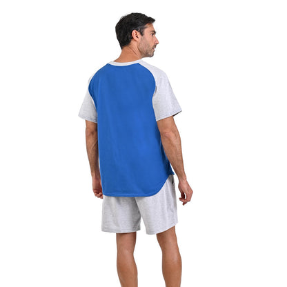 Pijama manga corta azul con gris y shorts gris