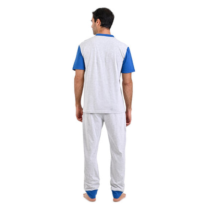 Pijama manga corta gris con azul y pantalón gris