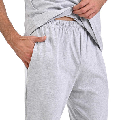 Pijama manga corta gris con azul y pantalón gris