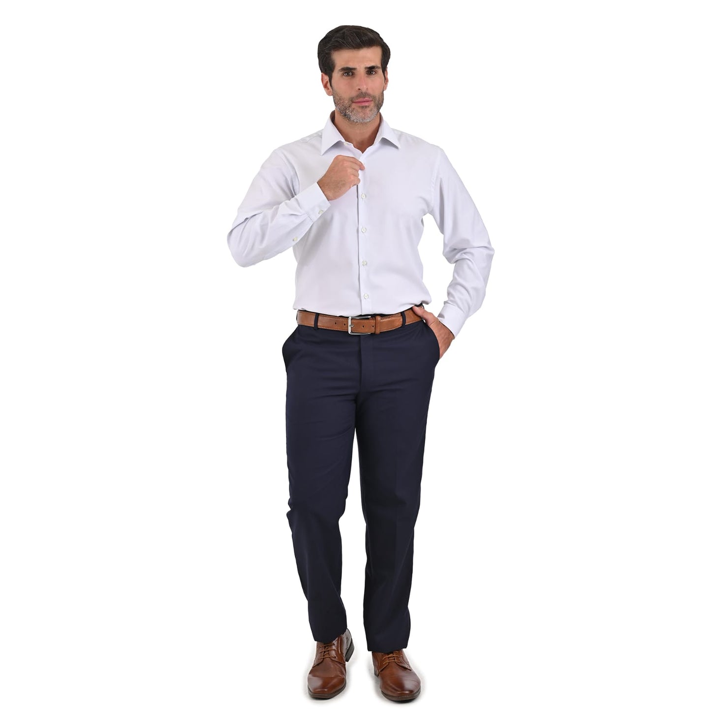 Camisa de vestir caballero tela de bambú blanca puño normal