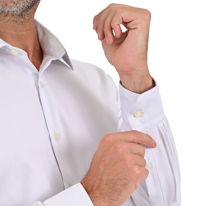 Camisa de vestir caballero tela de bambú blanca puño normal