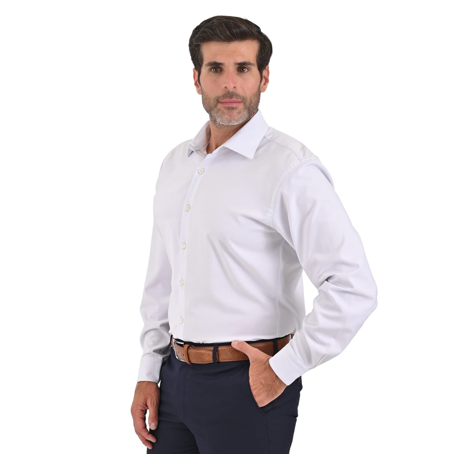 Camisa de vestir caballero tela de bambú blanca puño normal