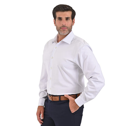 Camisa de vestir caballero tela de bambú blanca puño normal