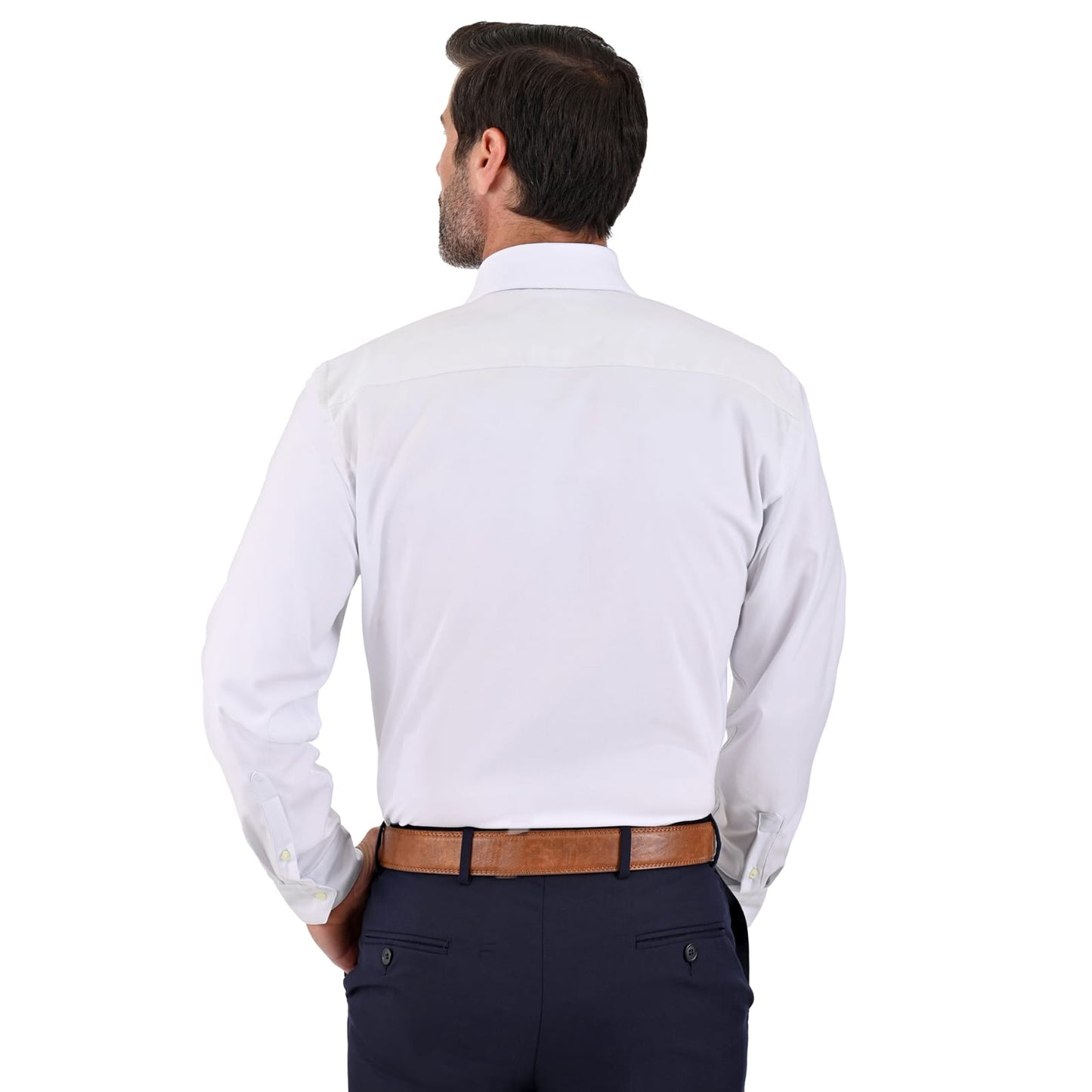 Camisa de vestir caballero tela de bambú blanca puño normal