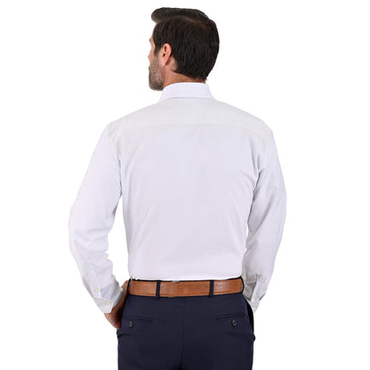 Camisa de vestir caballero tela de bambú blanca puño normal