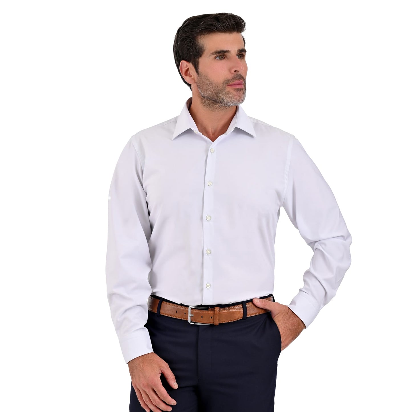 Camisa de vestir caballero tela de bambú blanca puño normal
