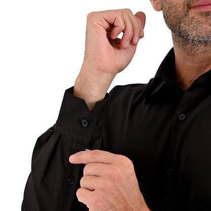 Camisa de vestir caballero tela de bambú Negra puño normal