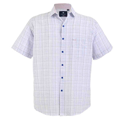 Camisa manga larga de chazarilla blanca con azul cuadros