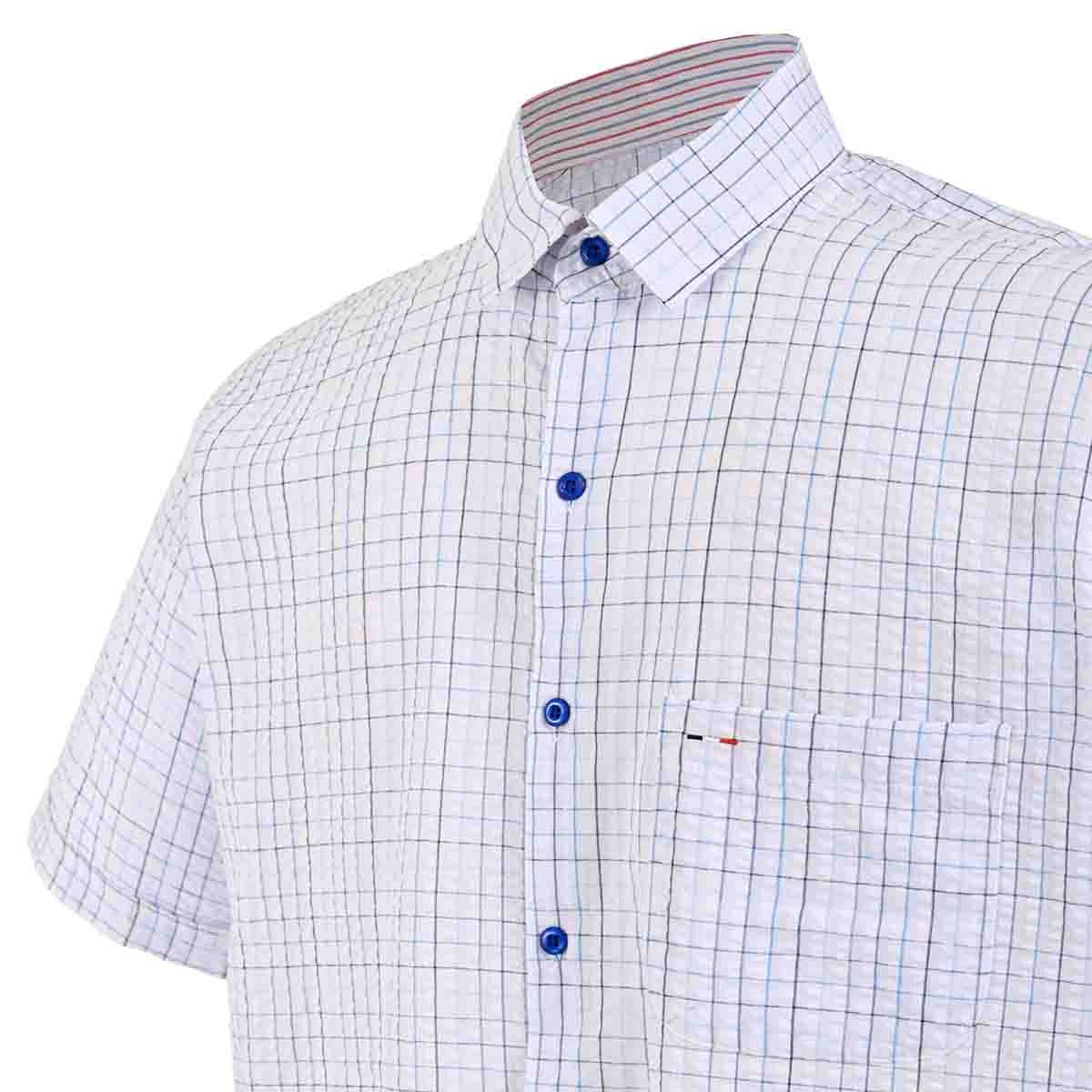 Camisa manga larga de chazarilla blanca con azul cuadros