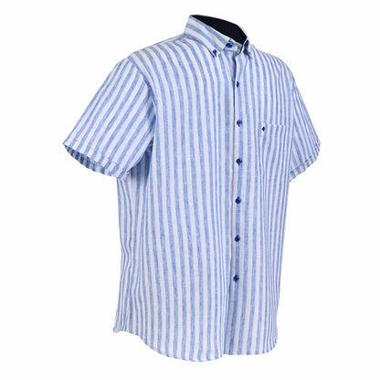 Camisa de chazarilla manga corta azul y blanco con botón down