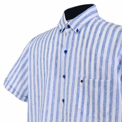 Camisa de chazarilla manga corta azul y blanco con botón down