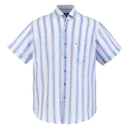 Camisa manga corta chazarilla blanca con rayas azul cielo