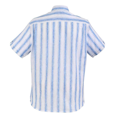 Camisa manga corta chazarilla blanca con rayas azul cielo