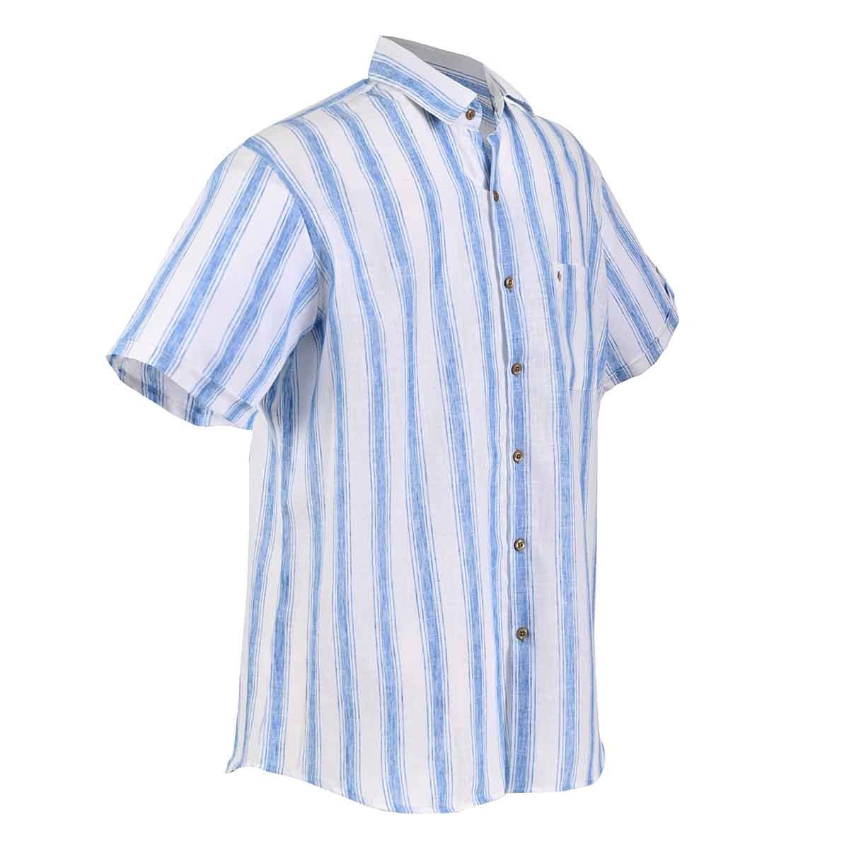 Camisa manga corta chazarilla blanca con rayas azul cielo