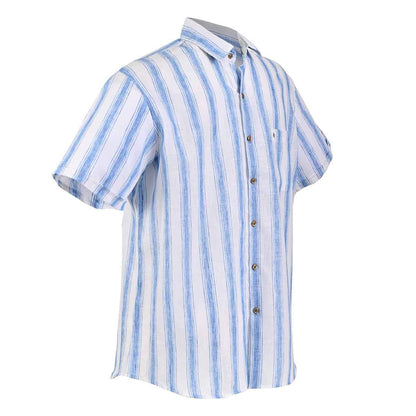 Camisa manga corta chazarilla blanca con rayas azul cielo