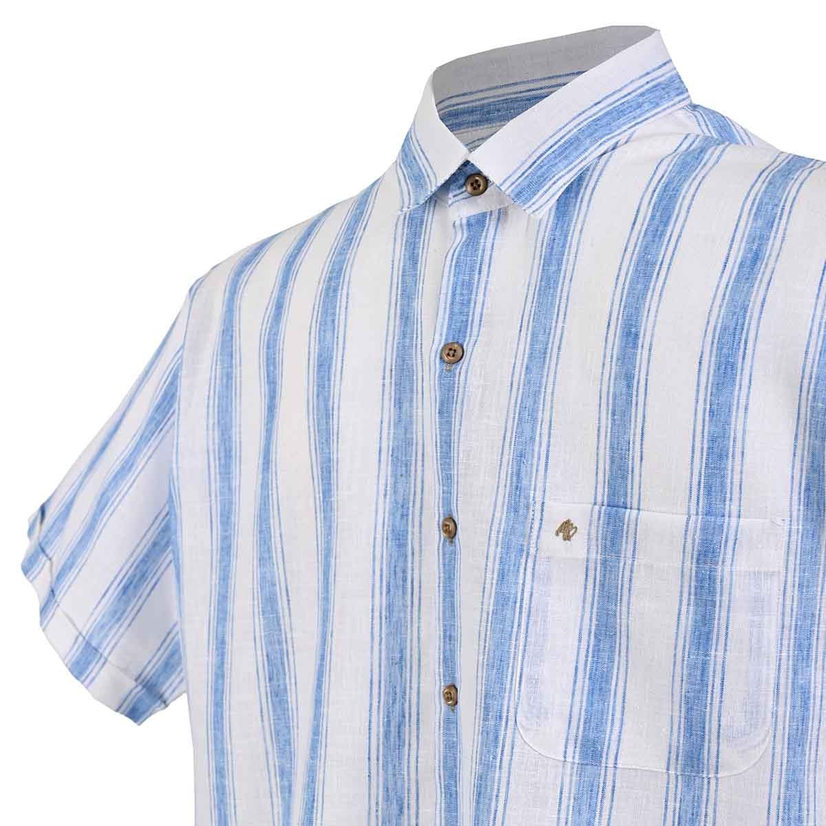 Camisa manga corta chazarilla blanca con rayas azul cielo