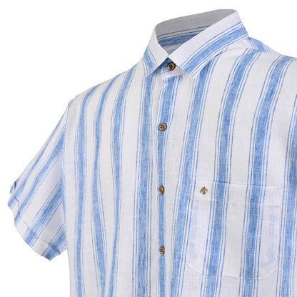 Camisa manga corta chazarilla blanca con rayas azul cielo