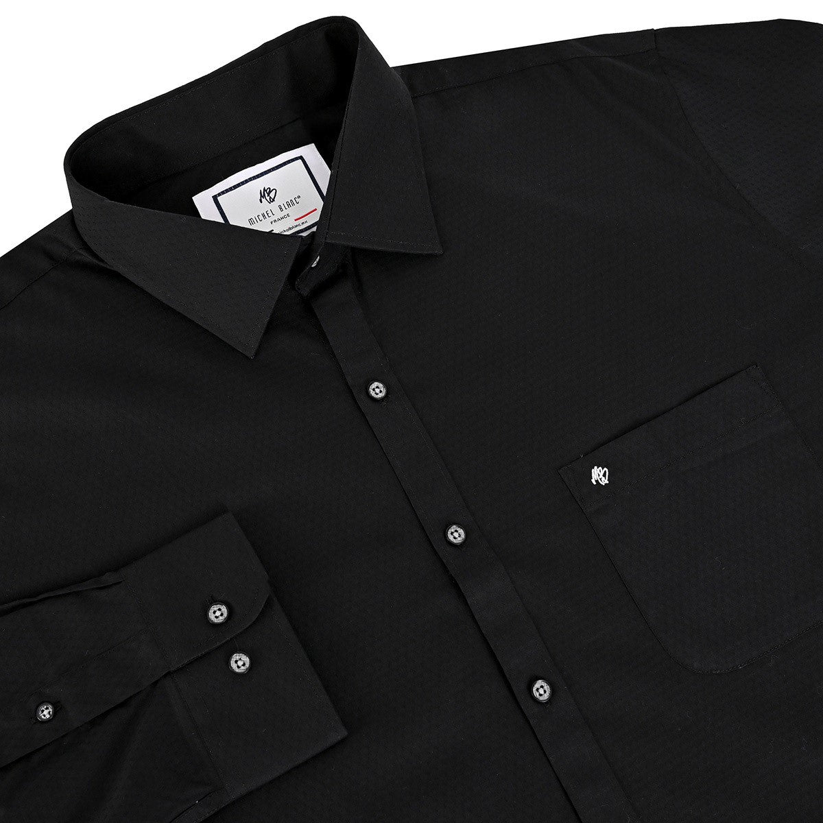 Camisa talla extra negra botón blanco