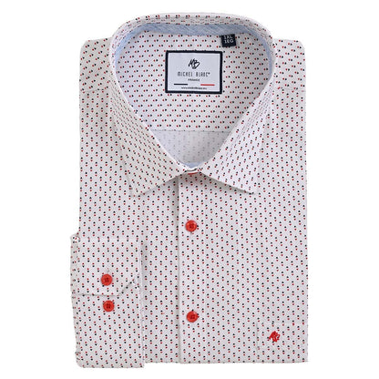 Camisa talla extra blanca fantasia con botón rojo