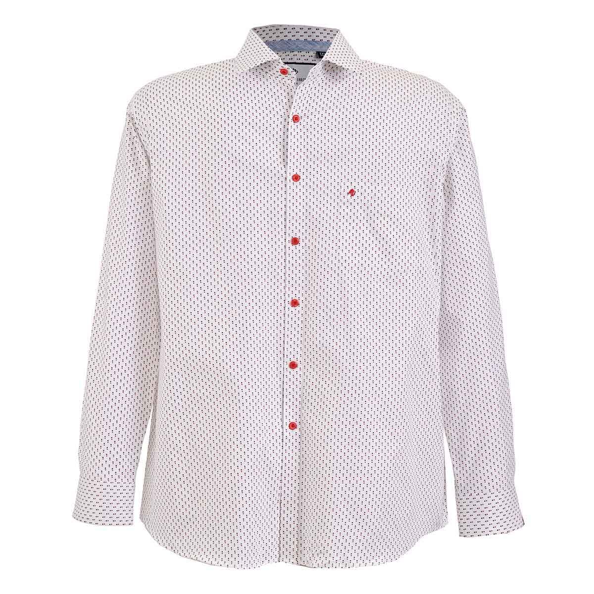 Camisa talla extra blanca fantasia con botón rojo