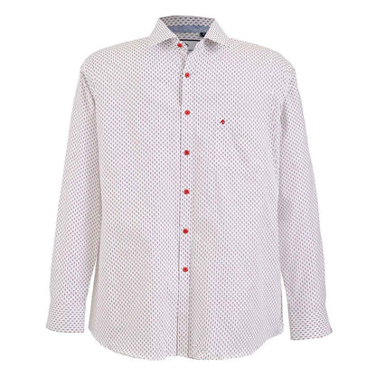 Camisa talla extra blanca fantasia con botón rojo