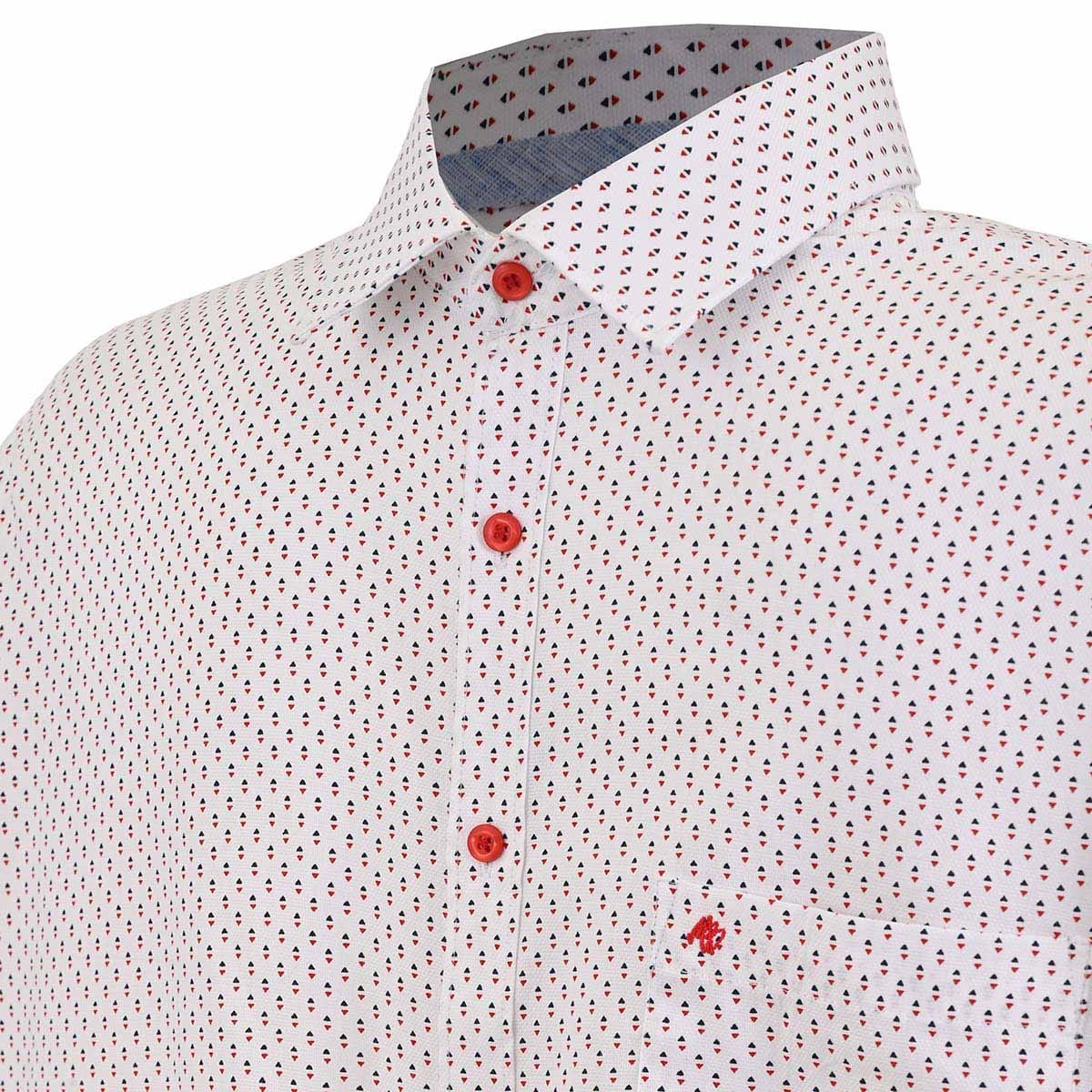 Camisa talla extra blanca fantasia con botón rojo