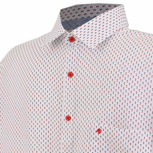 Camisa talla extra blanca fantasia con botón rojo