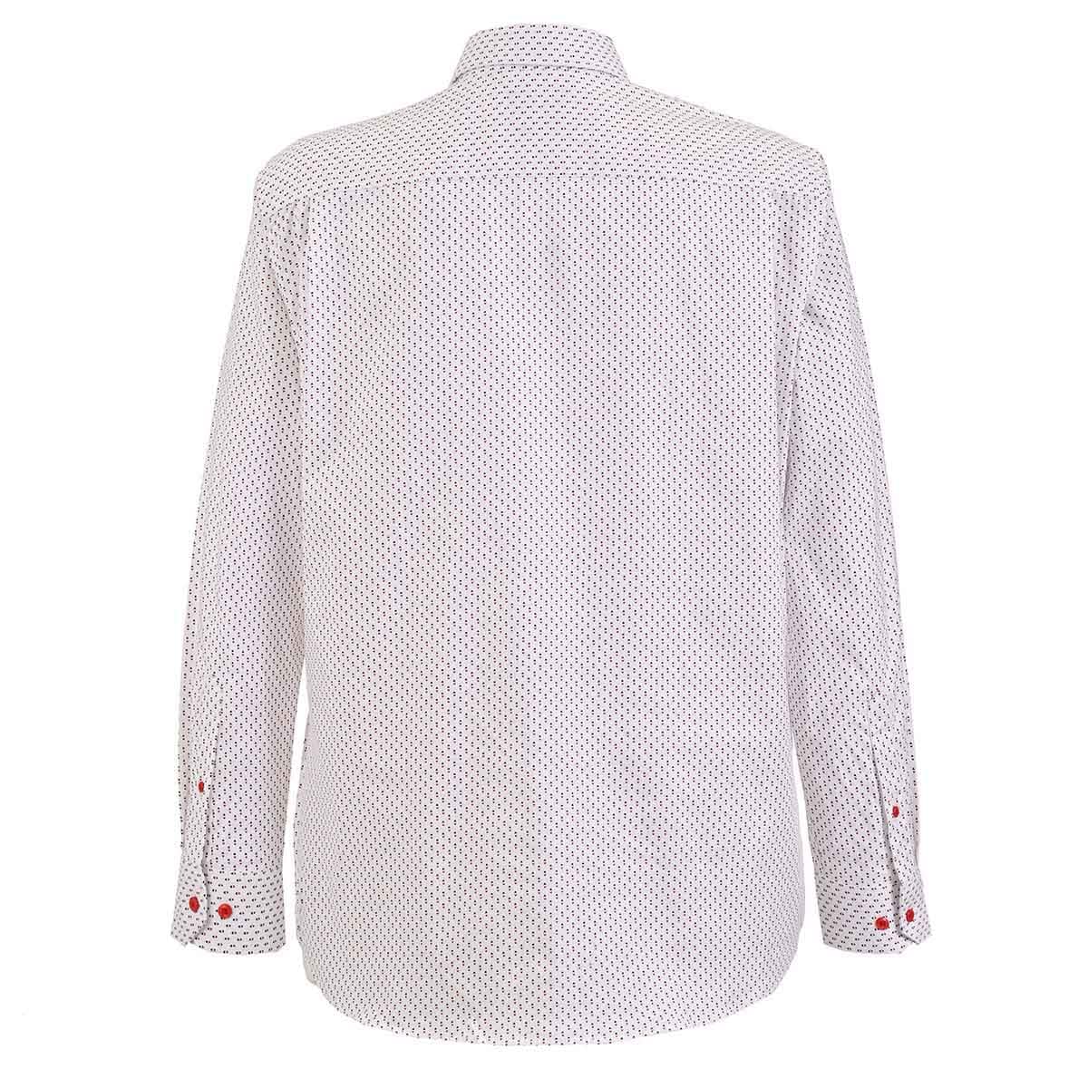 Camisa talla extra blanca fantasia con botón rojo