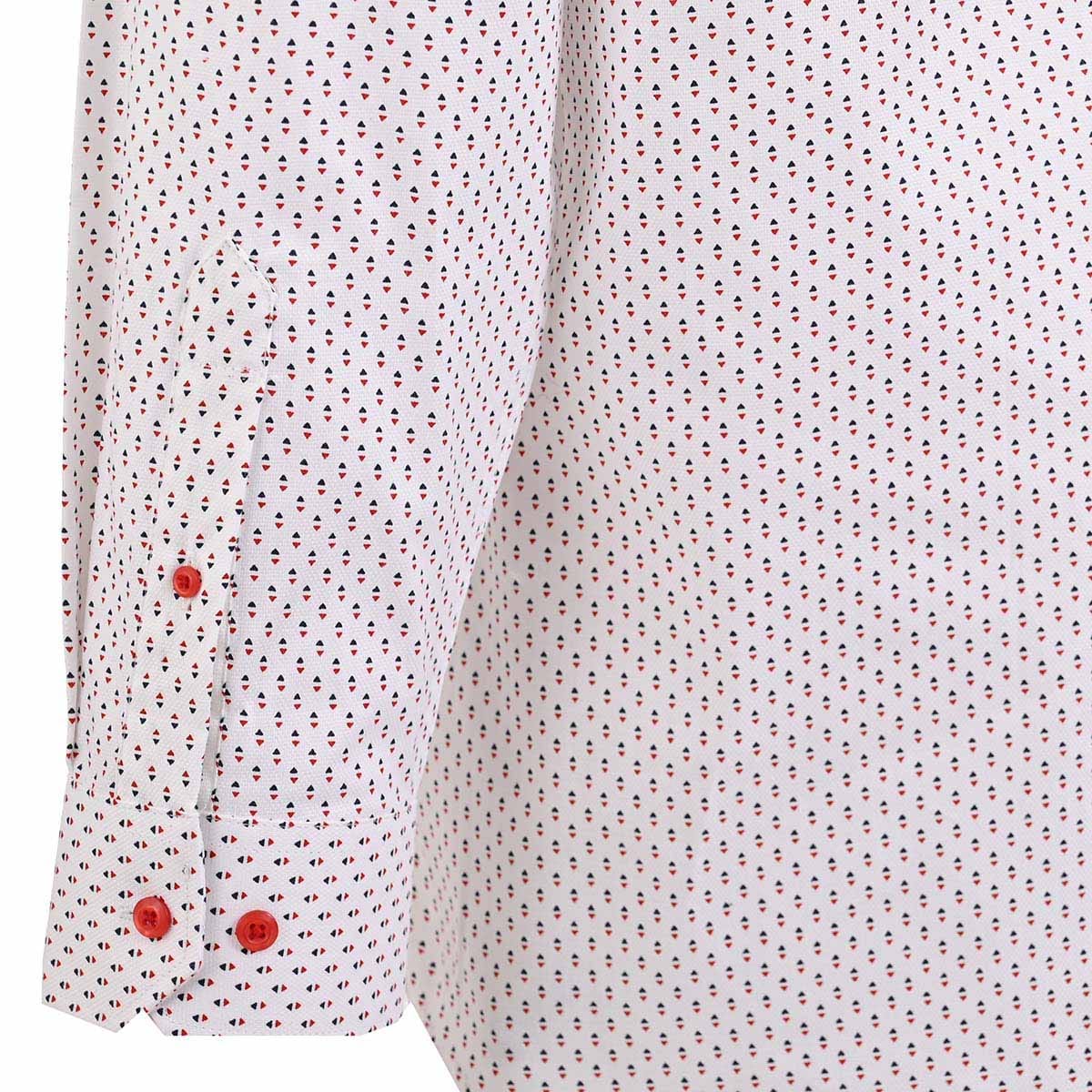 Camisa talla extra blanca fantasia con botón rojo