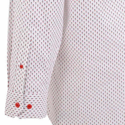 Camisa talla extra blanca fantasia con botón rojo