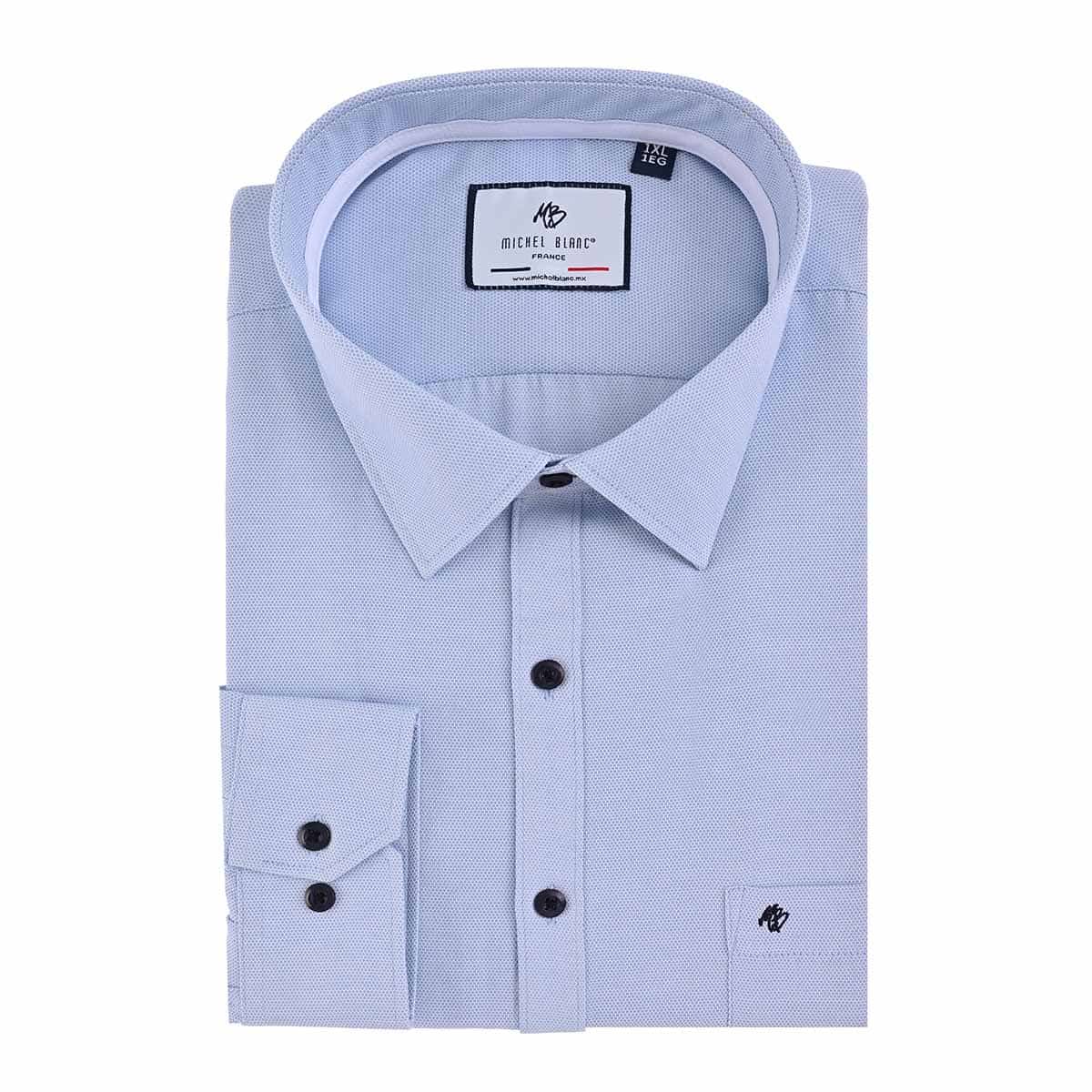 Camisa Michel Blanc azul cielo con botón negro