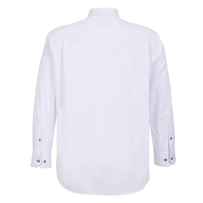 Camisa talla extra blanca con textura botón azul